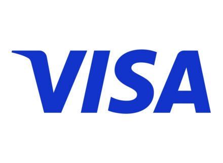 The visa logo is blue and white on a white background.