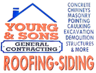 A logo for young & sons general contracting roofing siding
