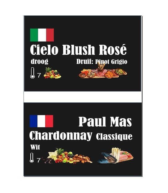 Wijnkaartjes met alle informatie over de verkochte wijn