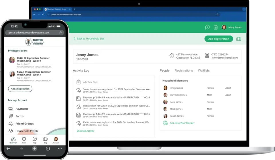Laptop with user account menu open for Oak Tree Community Church, showing organization info and contacts.
