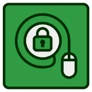 Green icon: mouse connected to a lock symbol, indicating online security.