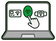 Laptop screen with a scale balancing a padlock and a checkmark.