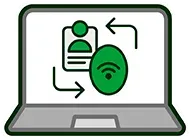 A laptop computer with a stack of boxes and a check mark on the screen.