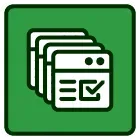 Stack of web pages with a checked box, green square background.