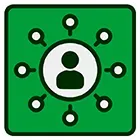 A green square with a white tag with a percent sign on it.