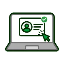 Laptop screen with a scale balancing a padlock and a checkmark.