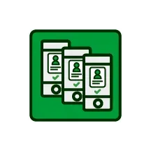 A green square with a white tag with a percent sign on it.