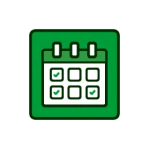 A green square with a white tag with a percent sign on it.