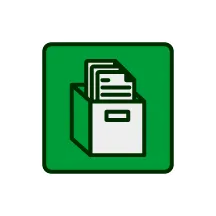 A green square with a white tag with a percent sign on it.