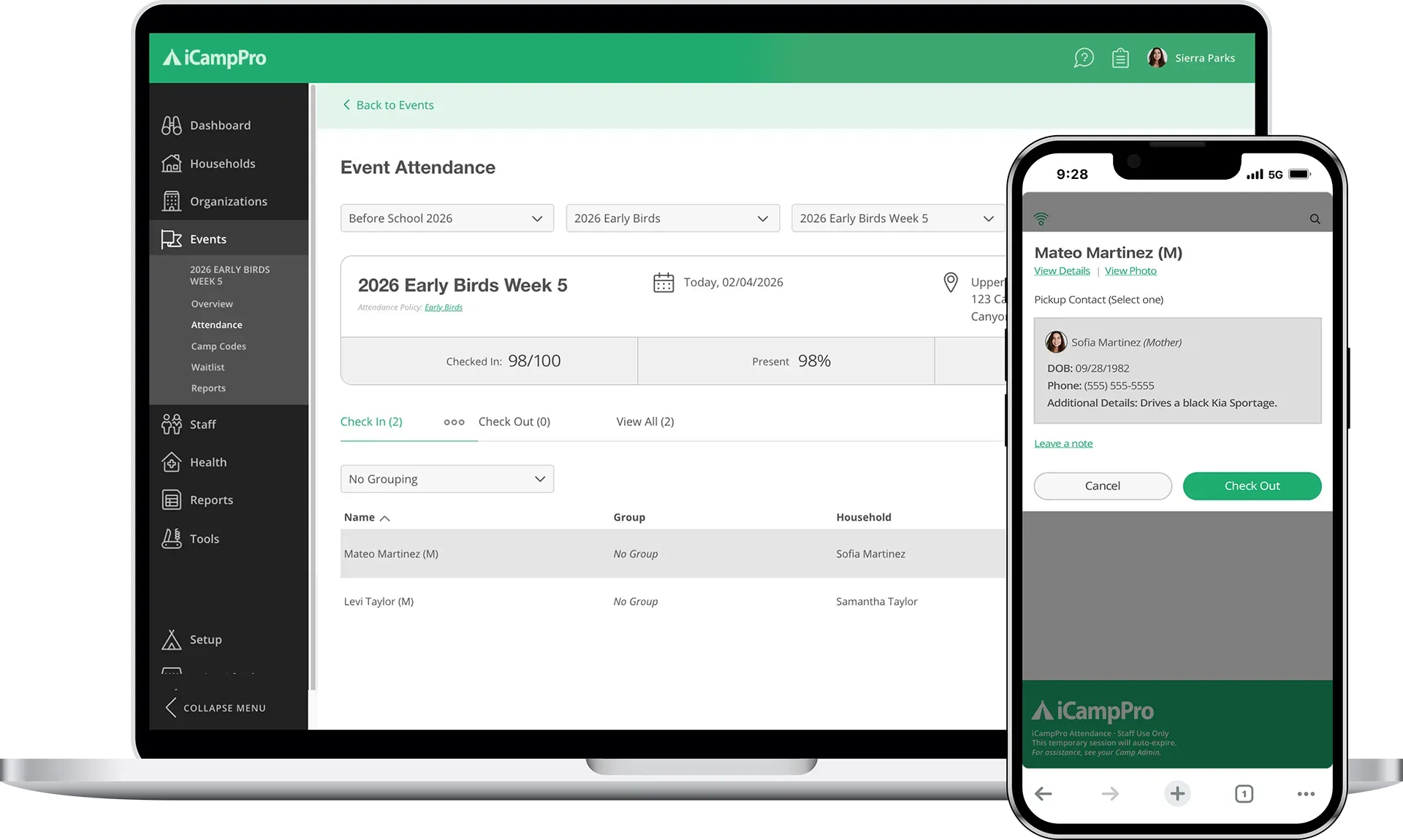 Laptop and phone showing a care app interface. 
