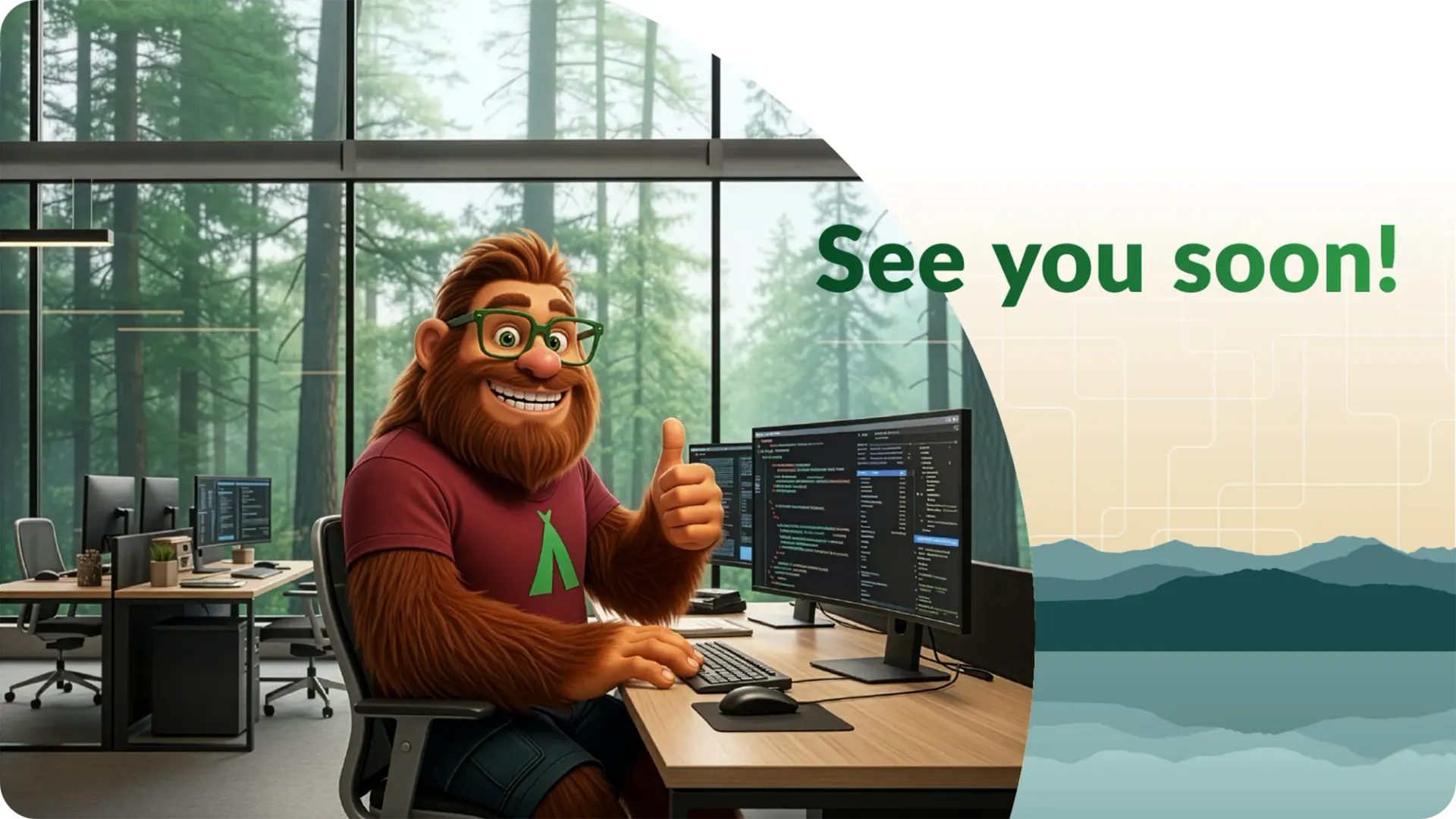 A cartoon Bigfoot giving a thumbs-up