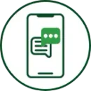 Green smartphone with text bubbles