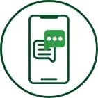 Green circle with scanning waves, a phone with