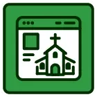 A green square with a white tag with a percent sign on it.