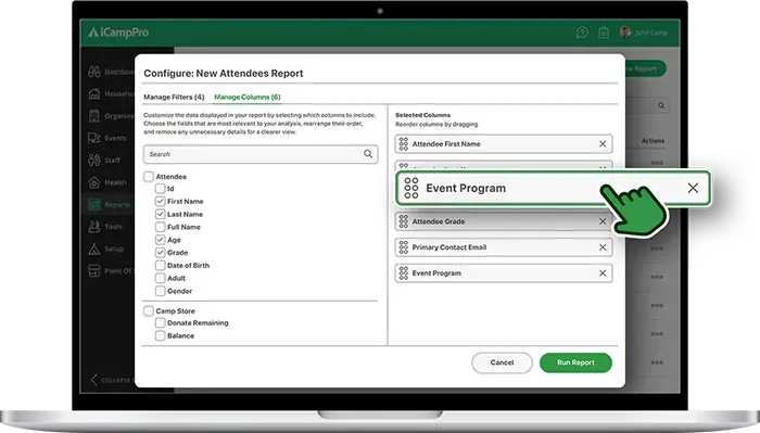 Image of iCampPro's new custom report builder.
