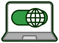 Laptop with a green globe, indicating internet access is on.