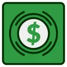 A green square with a white tag with a percent sign on it.