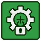 A green square with a white tag with a percent sign on it.