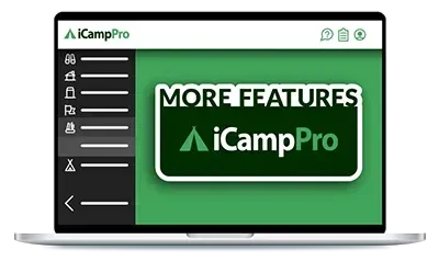 A laptop is open to a page that says more features.