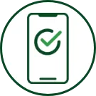 Green smartphone with a check mark, indicating approval.