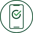 Green smartphone with a check mark, indicating approval.