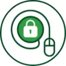 Green circle with padlock and mouse, representing secure online activity.