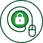 Green circle with padlock and mouse, representing secure online activity.