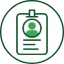 Green ID badge with a person icon in a green circle.