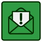 A green envelope with an exclamation point on it.