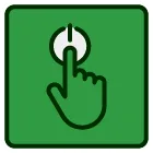 A hand is pressing a button on a green background.