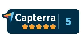 A logo for capterra 5 with four stars on it