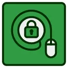 A computer mouse is connected to a padlock in a green square.