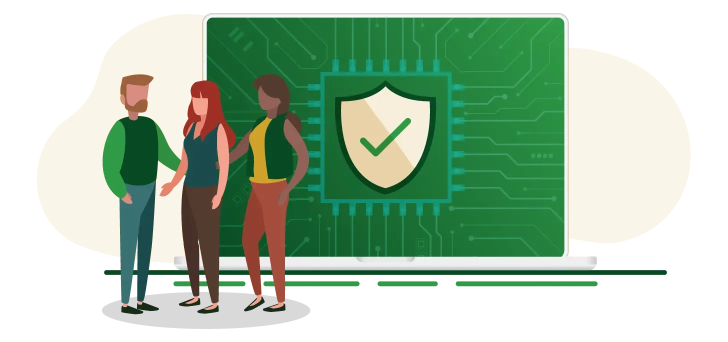 Image of a team discussing camp data security best practices.