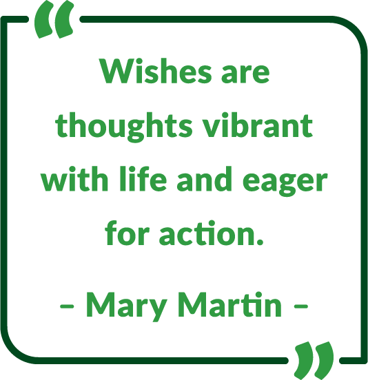 Mary Martin quote -  Wishes are thoughts vibrant with life and eager for action.