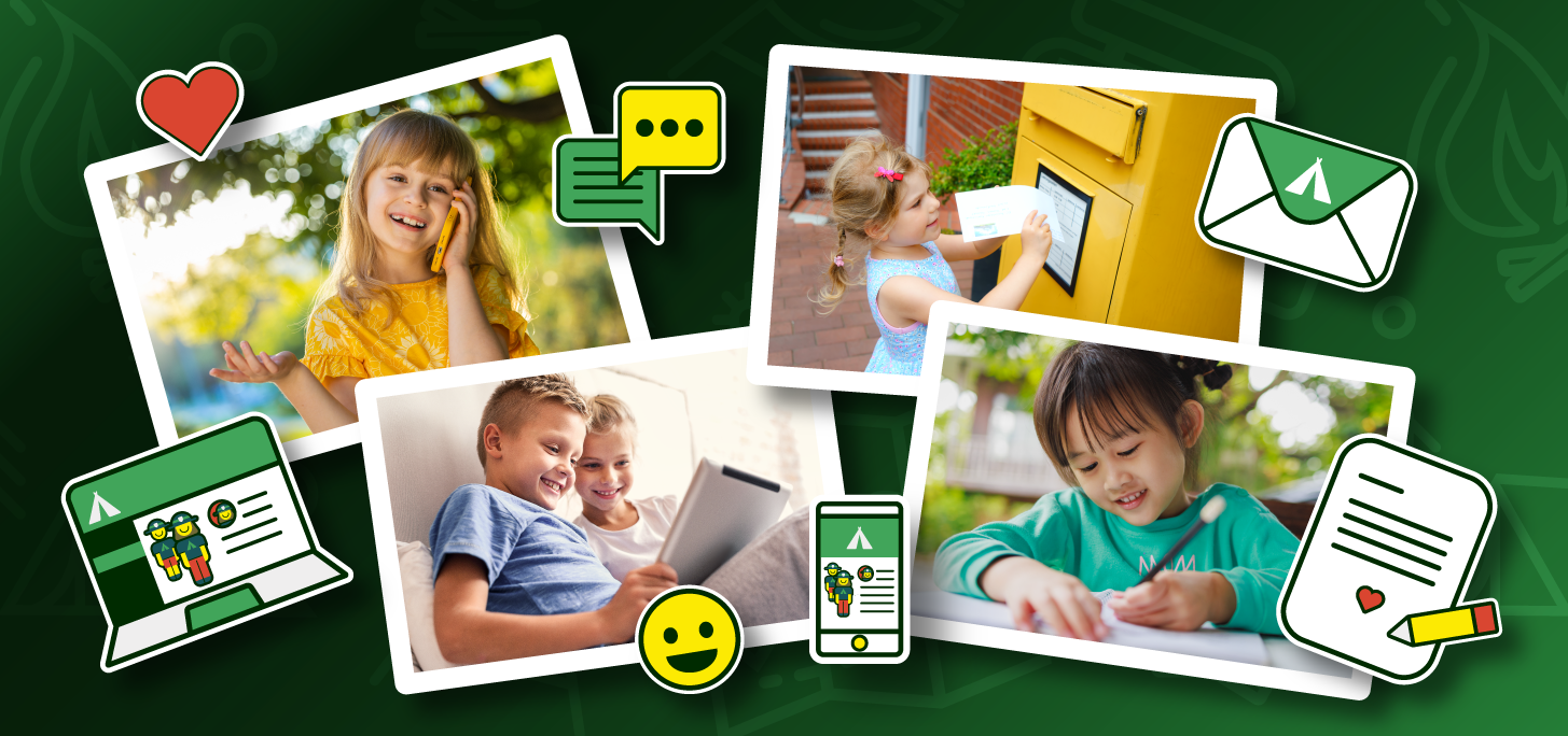 Helping camp friends stay in touch - photos and emojis of kids using mail, video, calls, text. 