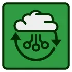 A green square with a cloud and arrows coming out of it.