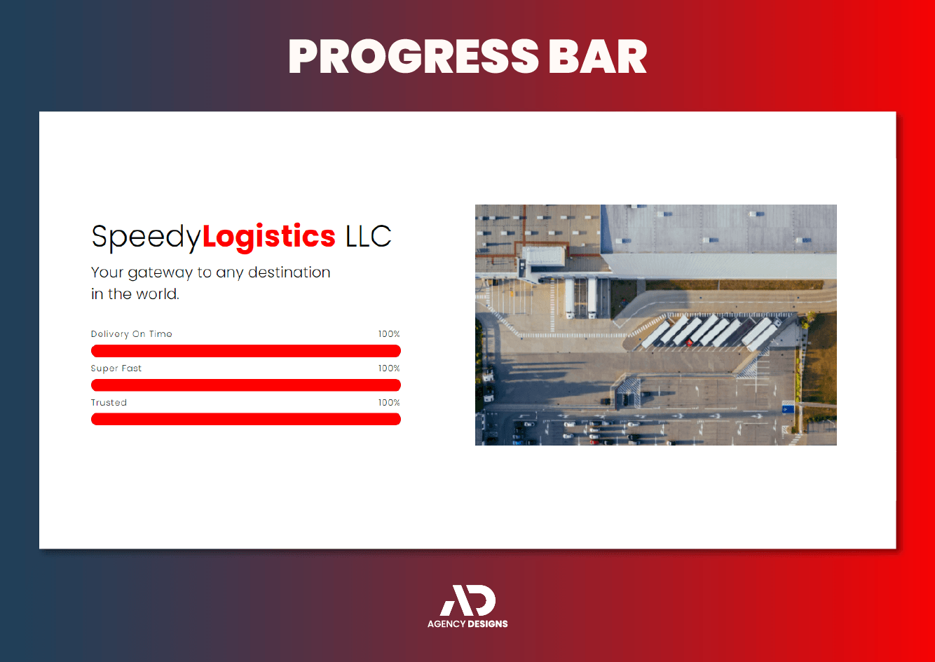 A progress bar for speedy logistics llc with a picture of a warehouse.