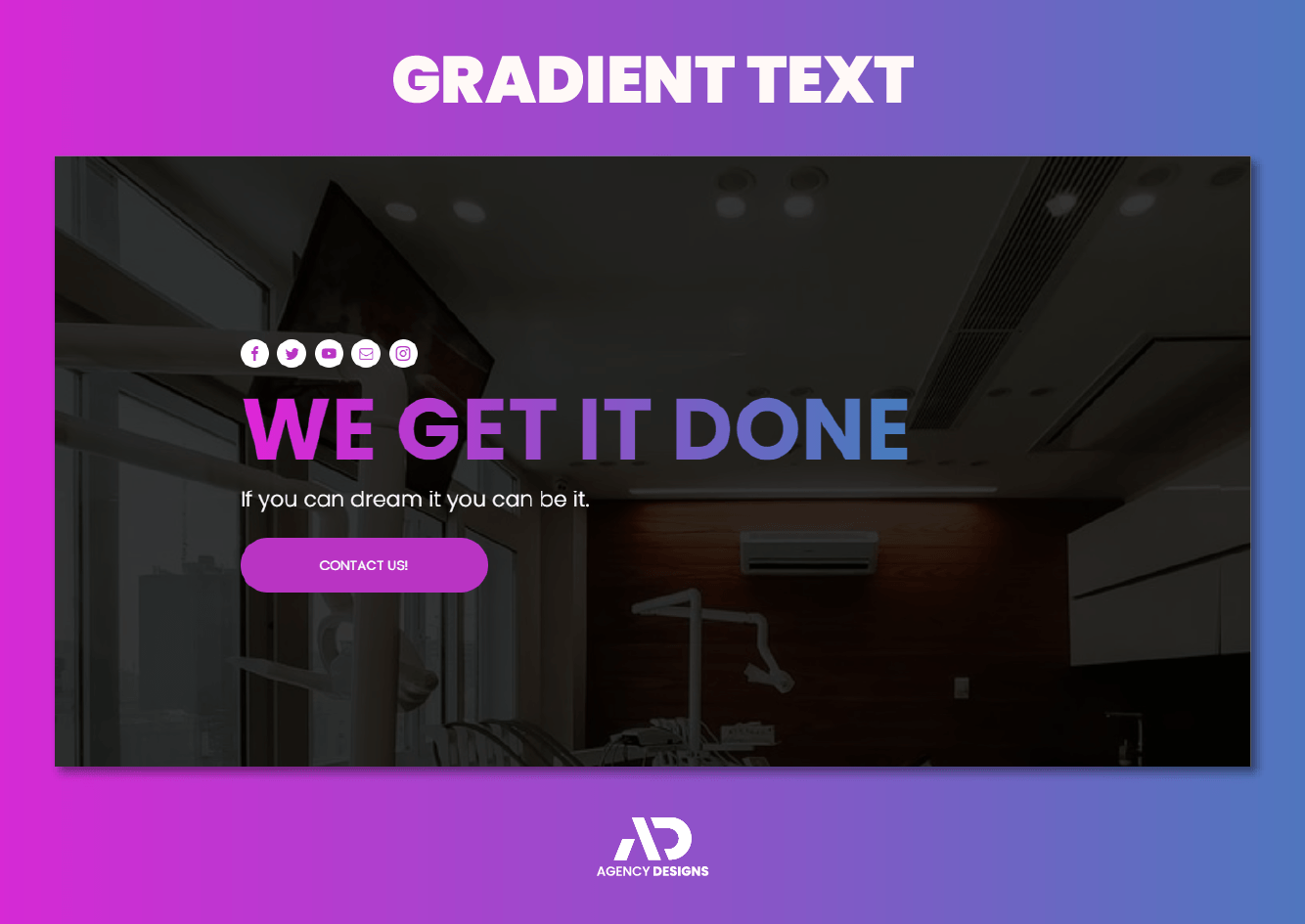 A purple and blue banner with the words `` we get it done ''