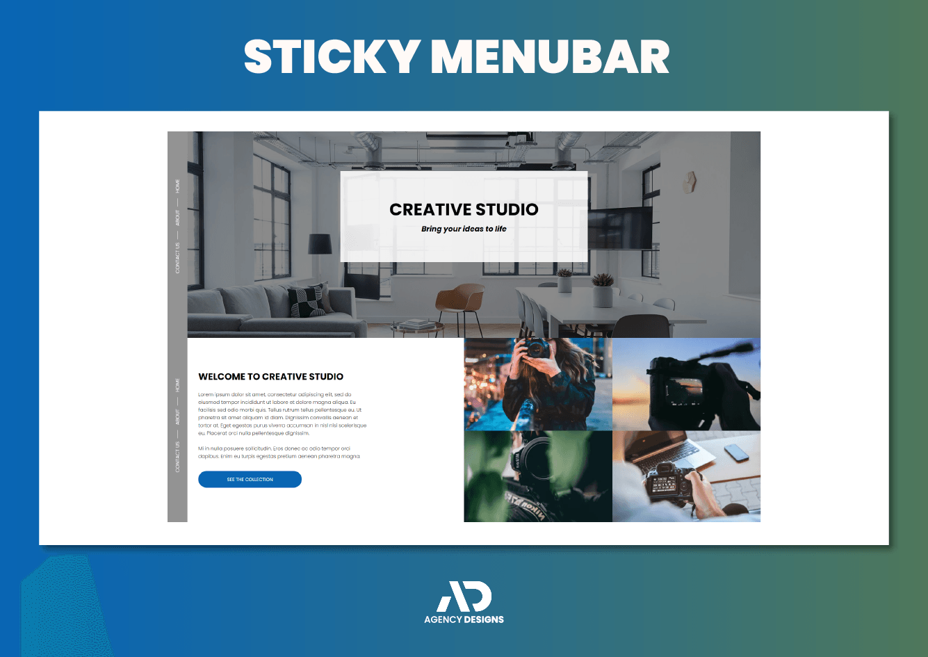 A screenshot of a website with a sticky menu bar.