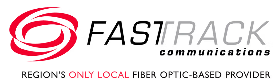 A logo for fastrack communications which is a fiber optic based provider
