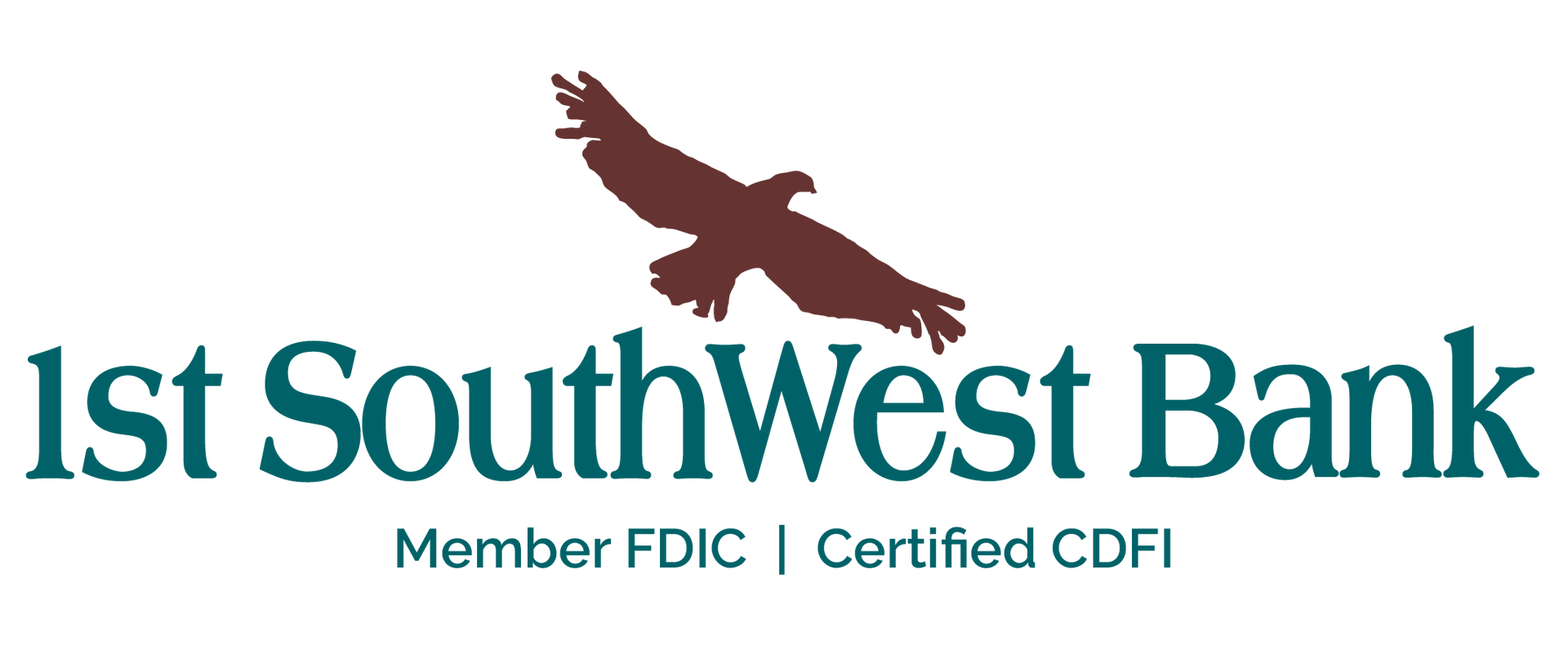 The logo for 1st southwest bank shows an eagle flying in the sky.