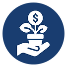 A hand is holding a potted plant with a dollar sign growing out of it.