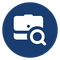 A blue circle with a camera and a magnifying glass in it.