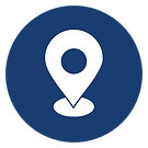 A white pin icon in a blue circle on a white background.