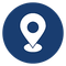 A white pin icon in a blue circle on a white background.