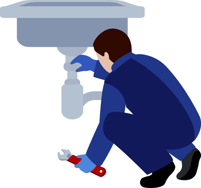 Ein Klempner repariert ein Waschbecken mit einem Schraubenschlüssel.