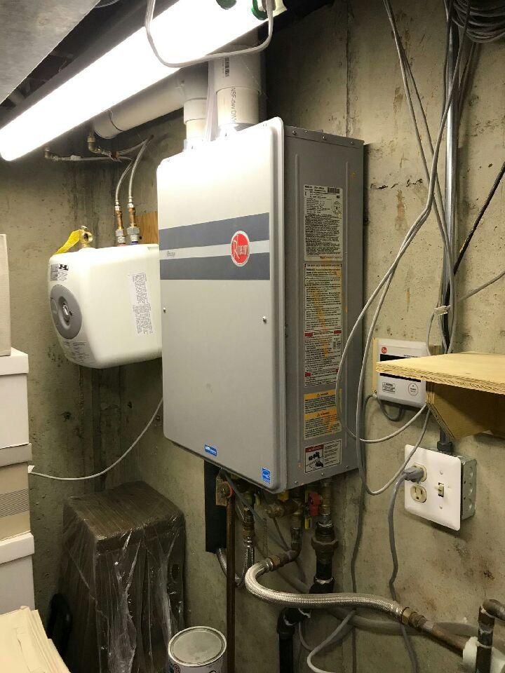 Naperville Tankless water heater installation in basement.