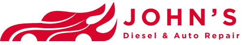 A red logo for john 's diesel and auto repair