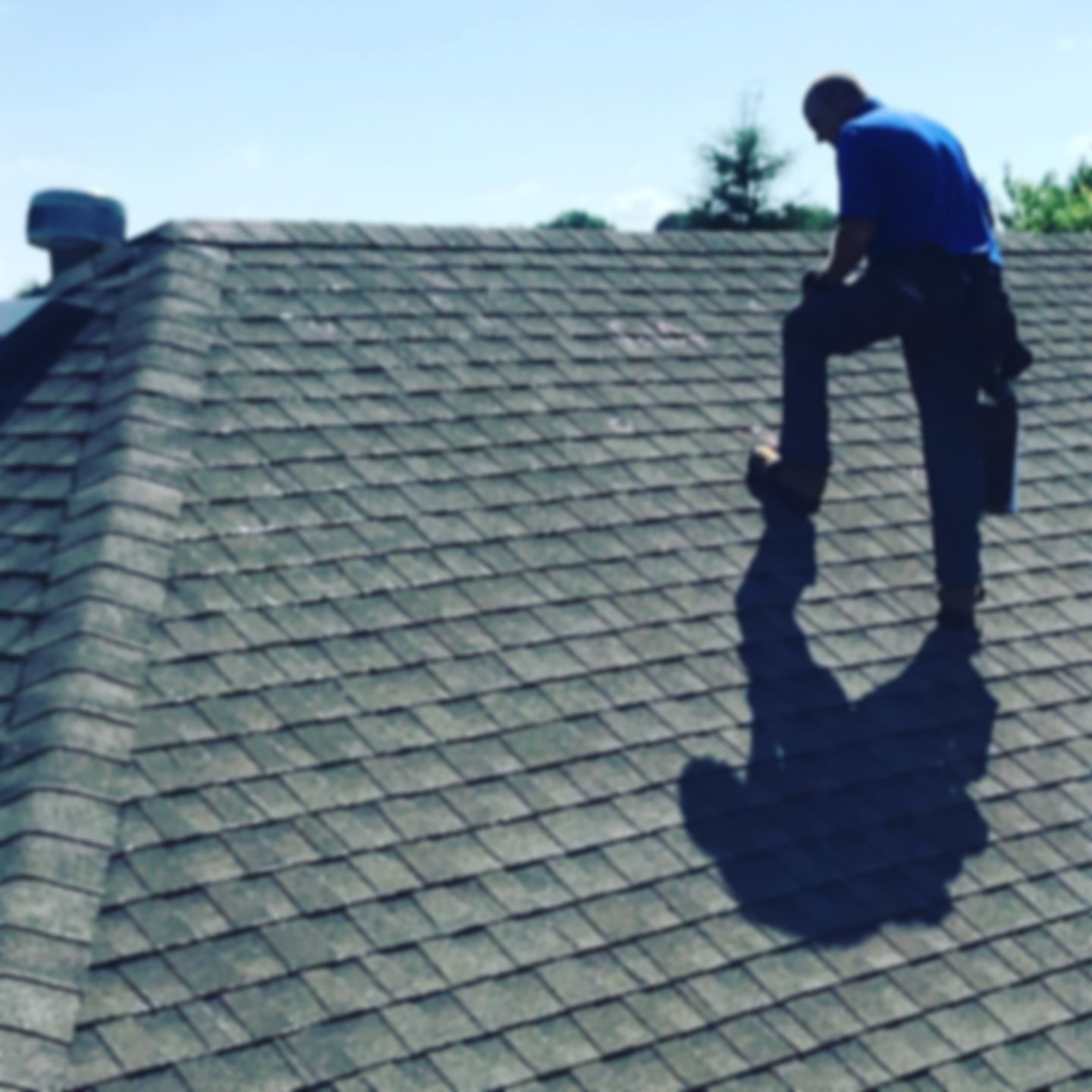 Man inspecting an asphalt shingle roof