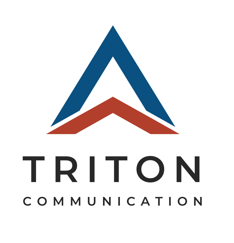 Triton Communication Logo for Triton Communication featuring a blue & red upward-pointing arrow over the word